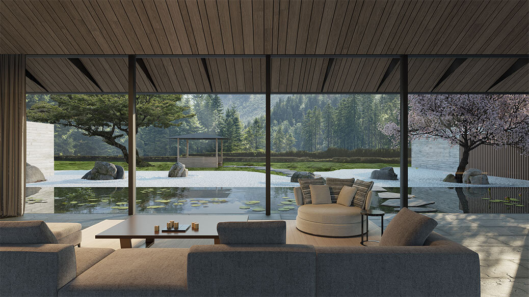 Austere Refinement (The House of Zen) / Living Room with View of Garden thumbnail